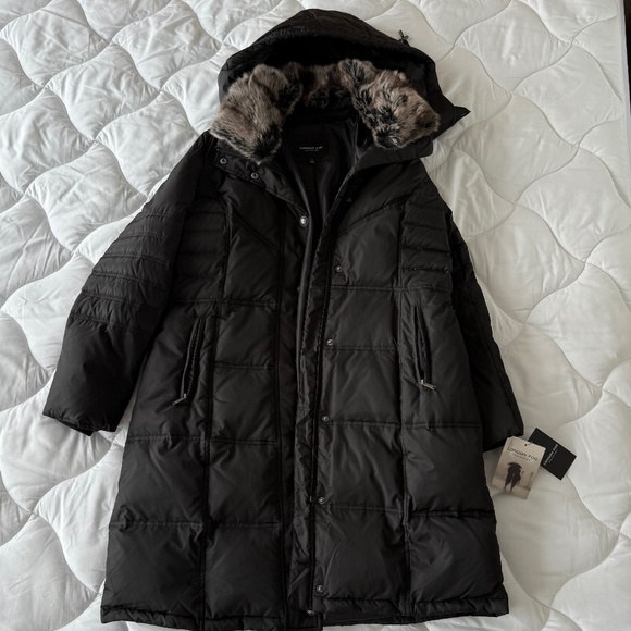 NWT London Fog Women's Black Puffer Down Coat w/Faux Fur Hood Size L - Picture 2 of 15